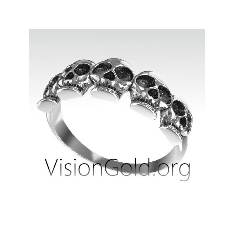 Unisex Silber Ring mit Totenköpfen im Vintage Design 0726