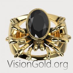 Silver Spider Ring,Spider Ring with Black Gem,Spider Web