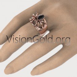 Silver Spider Ring,Spider Ring with Black Gem,Spider Web