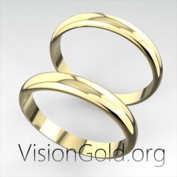 Классические обручальные или помолвочные кольца ручной работы 3 мм из белого золота - желтого золота или розового золота 0026