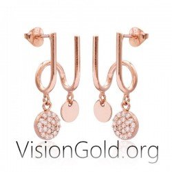 Ασημενια- Χρυσα Κρεμαστα Διπλα Γυναικεια Σκουλαρικια Μοντερνα Με Ζιργκον 0137