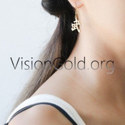 Pendientes Mujer Con Ideograma Japonés-Pendientes Plata-Pendientes Oro 0144