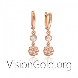 Κρεμαστα Γυναικεια Σκουλαρικια Με Σχεδιο Τυχερο Τετραφυλλο Τριφυλλι Με Καρδιες- Ασημενια Σκουλαρικια-Χρυσα Σκουλαρικια 0146