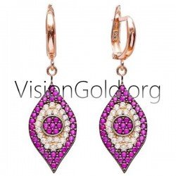 Κρεμαστα Σκουλαρικια Ματι Με Ζιργκον Πετρες-Ασημενια Σκουλαρικια-Χρυσα Σκουλαρικια 0148