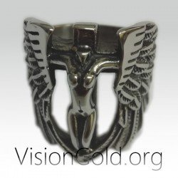 Unique Modern Fashion Handmade Silver Men's Ring  Angel - Men's Rings