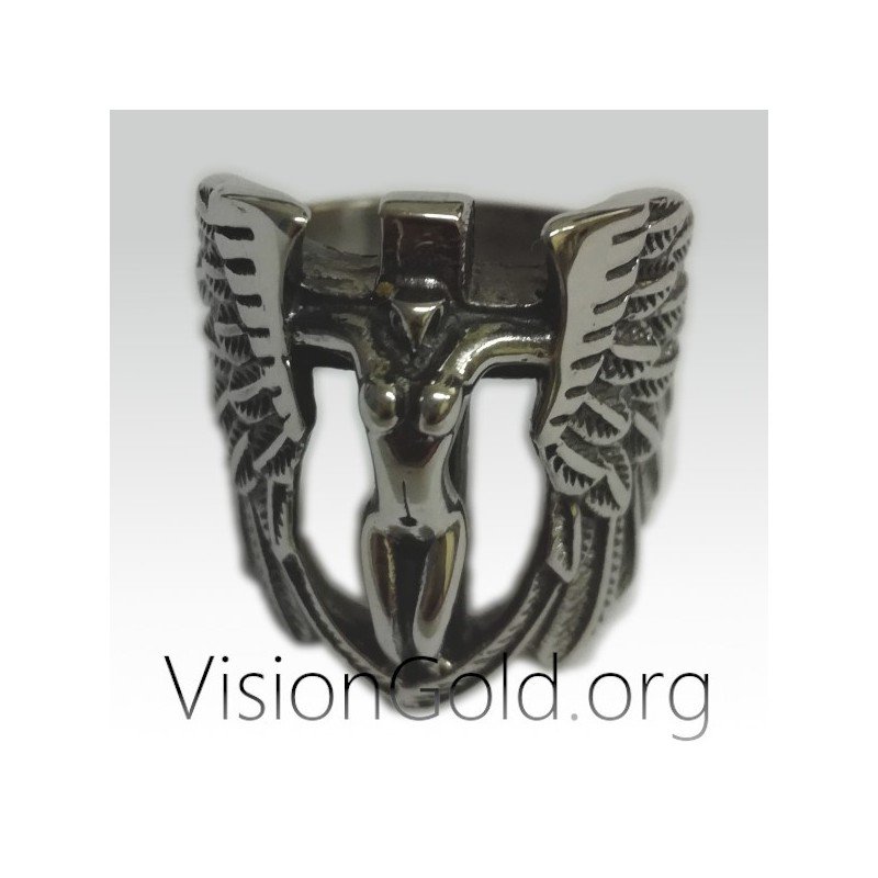 Unique Modern Fashion Handmade Silver Men's Ring  Angel - Men's Rings