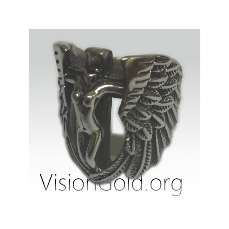 Unique Modern Fashion Handmade Silver Men's Ring  Angel - Men's Rings