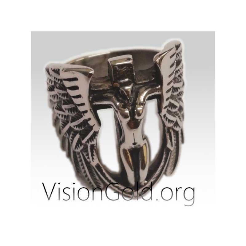 Unique Modern Fashion Handmade Silver Men's Ring  Angel - Men's Rings