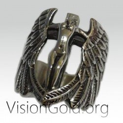 Unique Modern Fashion Handmade Silver Men's Ring  Angel - Men's Rings