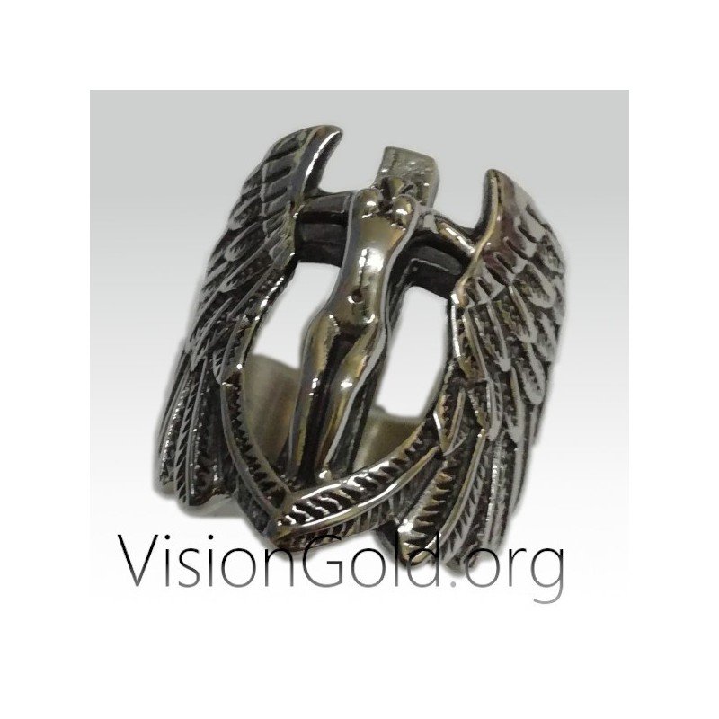 Unique Modern Fashion Handmade Silver Men's Ring  Angel - Men's Rings