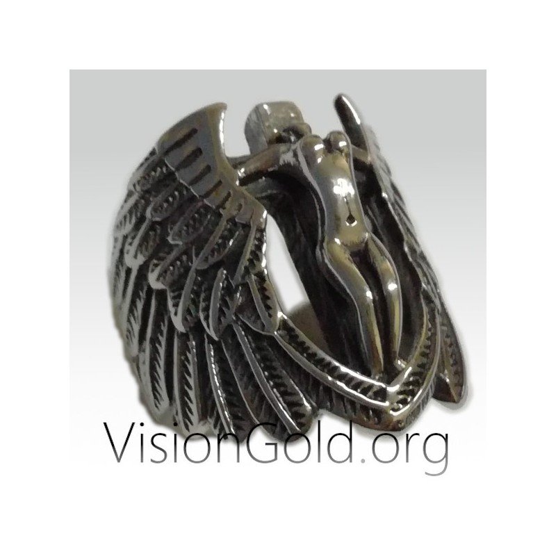 Unique Modern Fashion Handmade Silver Men's Ring  Angel - Men's Rings