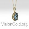 Astounding Unique Women's Jewelry Necklace With Aquamarine And Brilliant Diamonds 0375