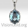 Astounding Unique Women's Jewelry Necklace With Aquamarine And Brilliant Diamonds 0375