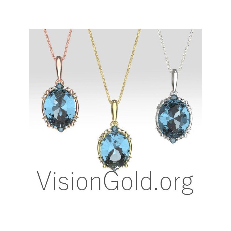 Astounding Unique Women's Jewelry Necklace With Aquamarine And Brilliant Diamonds 0375