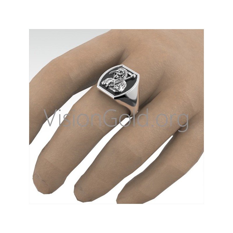 Grim Reaper Ring, Silver Skull Ring, Goth Ring, 925 Sterling Silver Biker Rings 0256