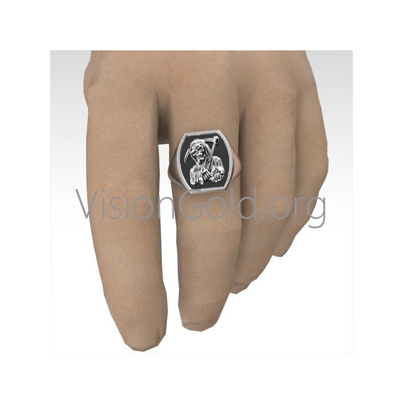 Grim Reaper Ring, Silver Skull Ring, Goth Ring, 925 Sterling Silver Biker Rings 0256