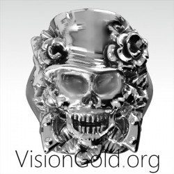 Guns n Roses Skull Head Sterling Silver Ring ,Silver Skull Ring, Goth Ring, 925 Sterling Silver Biker Rings 0257