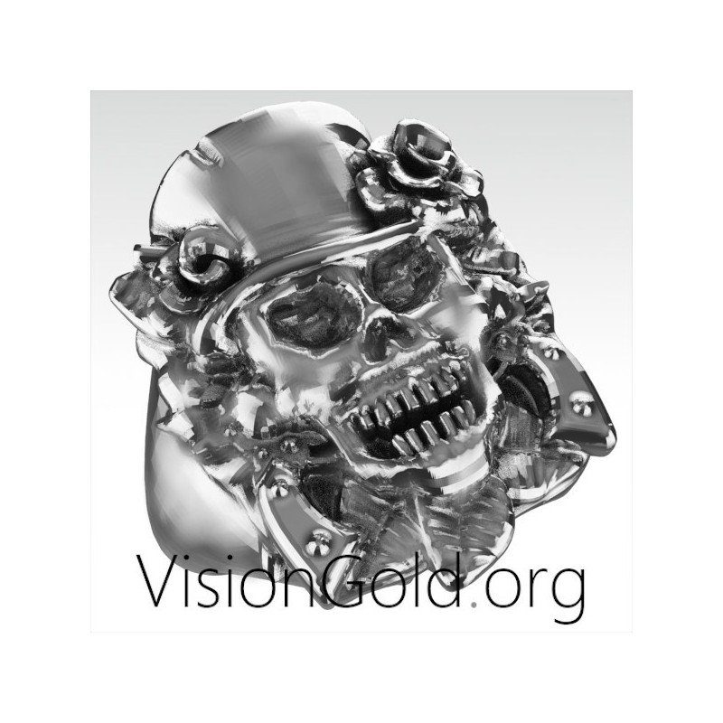 Guns n Roses Skull Head Sterling Silver Ring ,Silver Skull Ring, Goth Ring, 925 Sterling Silver Biker Rings 0257