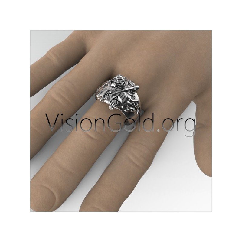 Мужское кольцо с черепом - готические мужские кольца - мужское кольцо с жнецом 0260