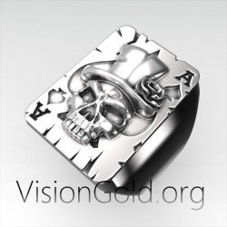 Sterling Silver Poker Ring Skull Ace Of Spades Ring Texas Holdem Skull Ring Poker Skull Ring Ace Of Spades Ring 0263