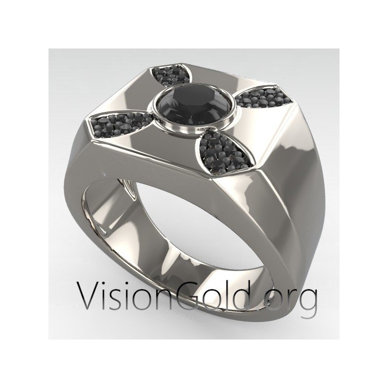 Elegant Men's Ring -Outstanding Gift-Unique Men's Rings With Black Or White Stones 0271