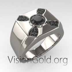 Elegant Men's Ring -Outstanding Gift-Unique Men's Rings With Black Or White Stones 0271