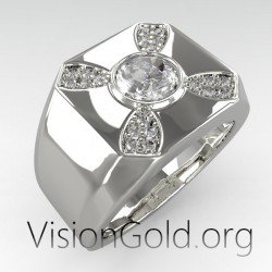 Elegant Men's Ring -Outstanding Gift-Unique Men's Rings With Black Or White Stones 0271