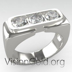 Handmade 925 Sterling Silver White Or Black Zircon Stone Fashion Men's Ring 0272