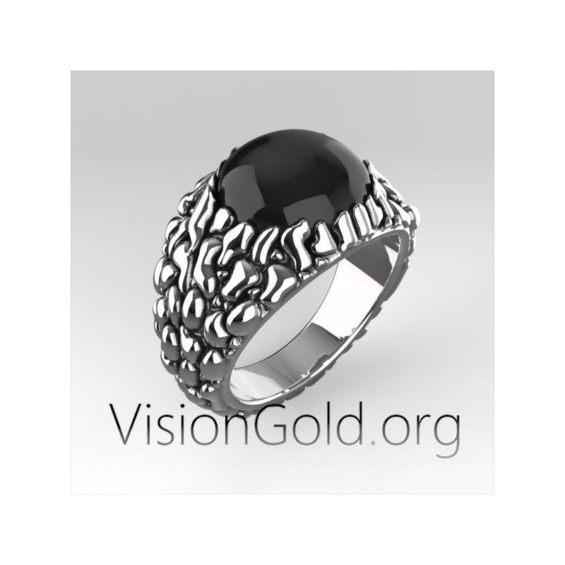 Santorini Caldera Men's Ring,Black Stone Santorini Caldera Men's Ring,Inspired Santorini Caldera Men's Ring 0273