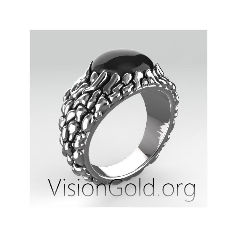 Santorini Caldera Men's Ring,Black Stone Santorini Caldera Men's Ring,Inspired Santorini Caldera Men's Ring 0273