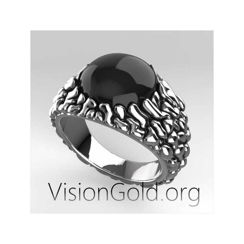 Santorini Caldera Men's Ring,Black Stone Santorini Caldera Men's Ring,Inspired Santorini Caldera Men's Ring 0273