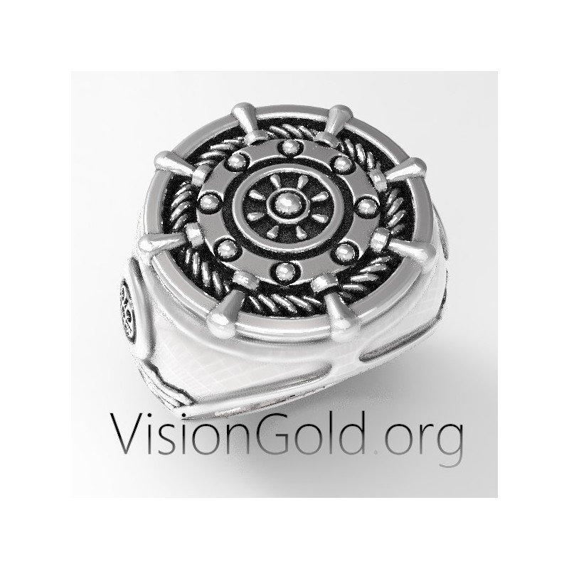 Ναυτικο Ανδρικο Δαχτυλιδι- Ασημενιο Ανδρικο Δαχτυλιδι Με Ναυτικο Τιμονι- Ασημενιο Ανδρικο Δαχτυλιδι 0265