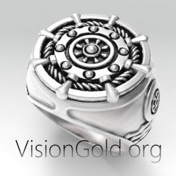 Ναυτικο Ανδρικο Δαχτυλιδι- Ασημενιο Ανδρικο Δαχτυλιδι Με Ναυτικο Τιμονι- Ασημενιο Ανδρικο Δαχτυλιδι 0265