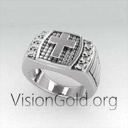 Mens Cross Ring, Sterling Silver Ring, Gift of Faith for Him,Precious Christian Jewelry 0274