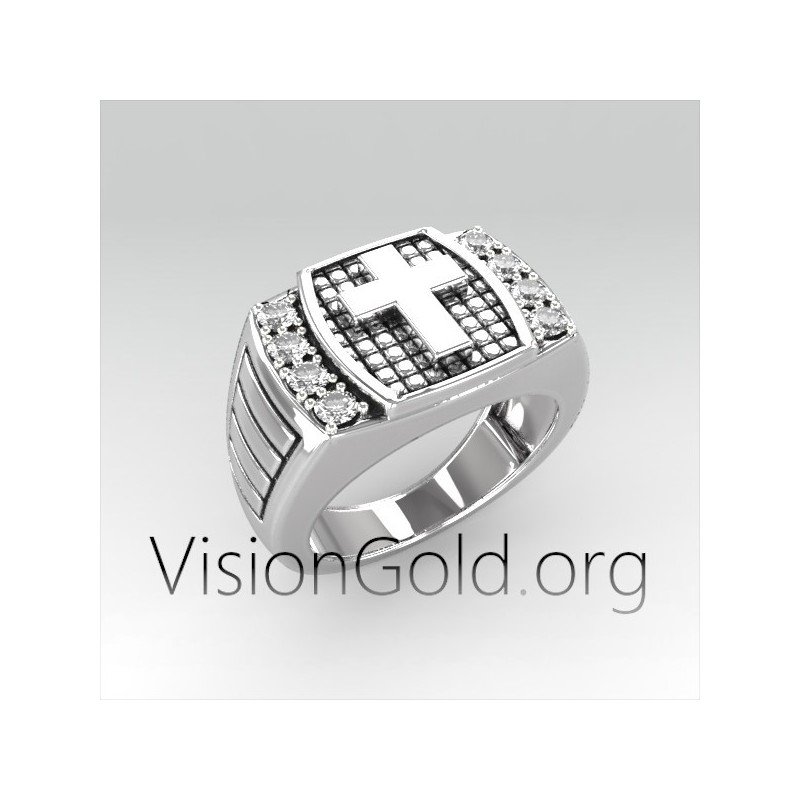 Mens Cross Ring, Sterling Silver Ring, Gift of Faith for Him,Precious Christian Jewelry 0274