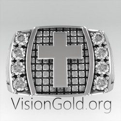 Mens Cross Ring, Sterling Silver Ring, Gift of Faith for Him,Precious Christian Jewelry 0274