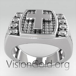 Mens Cross Ring, Sterling Silver Ring, Gift of Faith for Him,Precious Christian Jewelry 0274