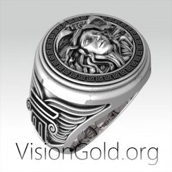 Men Medusa Ring, Silver Signet Ring, Men Medusa Rings, Silver Oxidized Jewelry, Gorgon Accessory Gift, Greek Medusa Ring 0282