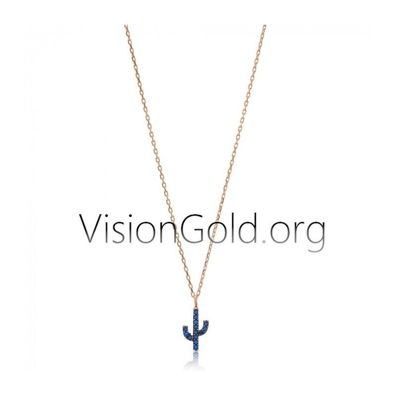 Minimal Ασημενιο Κολιε Κακτος Με Ζιργκον Πετρες-Κοσμηματα Ασημενια 0414