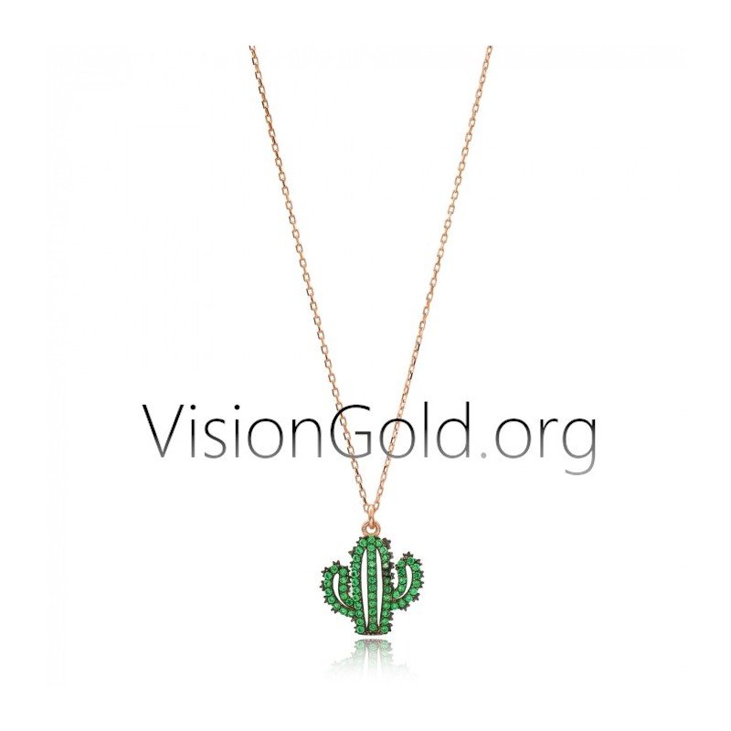 Collar Minimal Cactus|Collar Minimal Plata|Collar Mujer 0415