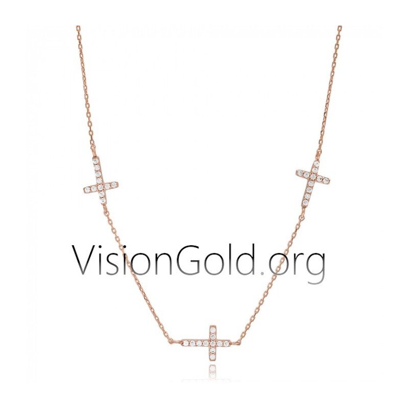 Ασημενιο Επιχρυσωμενο Κολιε Με Σταυρουδακια|Κολιε Λεπτος Σταυρος 0418