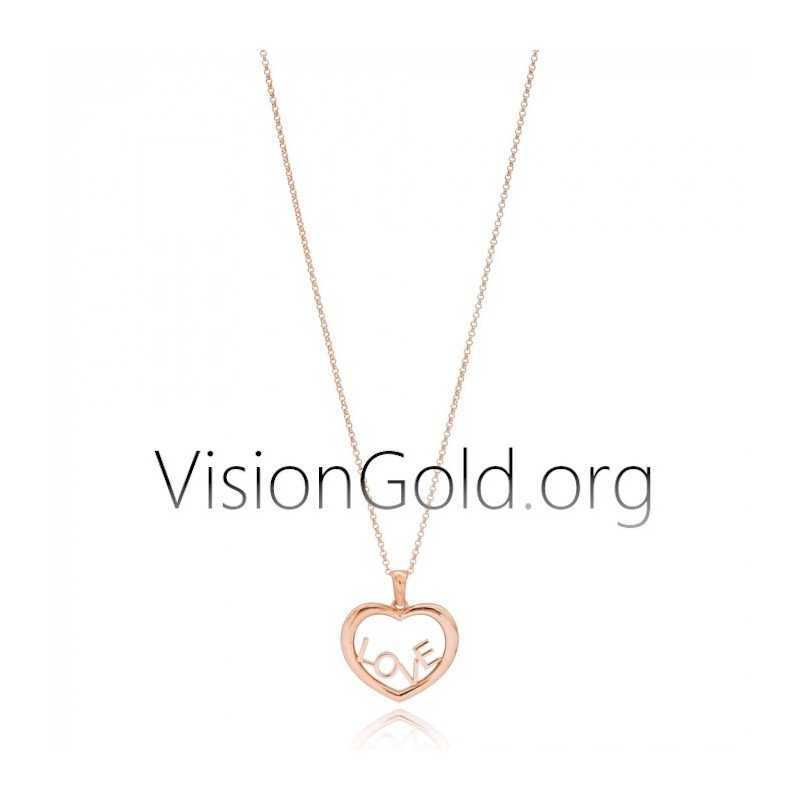 Ασημενιο Κολιε Επιχρυσωμενο Καρδια Love-Φθηνο Χρυσο Κοσμημα