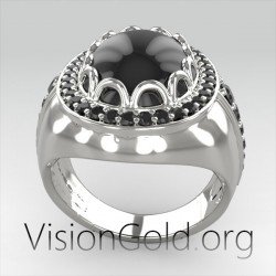 Mens Sterling Silver Ring With Black Stone | Boutique VisionGold Jewellery 0285