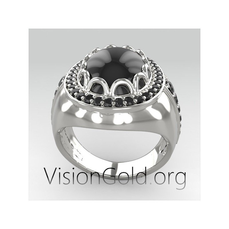 Anillo de plata para hombre con piedra negra | Joyas de plata para hombres 0285