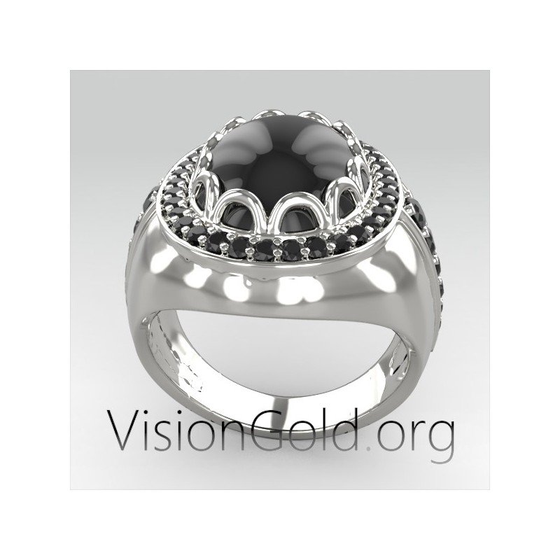 Mens Sterling Silver Ring With Black Stone | Boutique