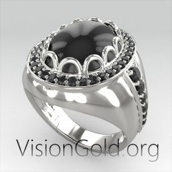 Anillo de plata para hombre con piedra negra | Joyas de plata para hombres 0285