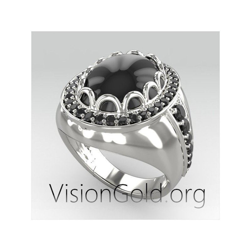 Mens Sterling Silver Ring With Black Stone | Boutique