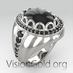 Anillo de plata para hombre con piedra negra | Joyas de plata para hombres 0285