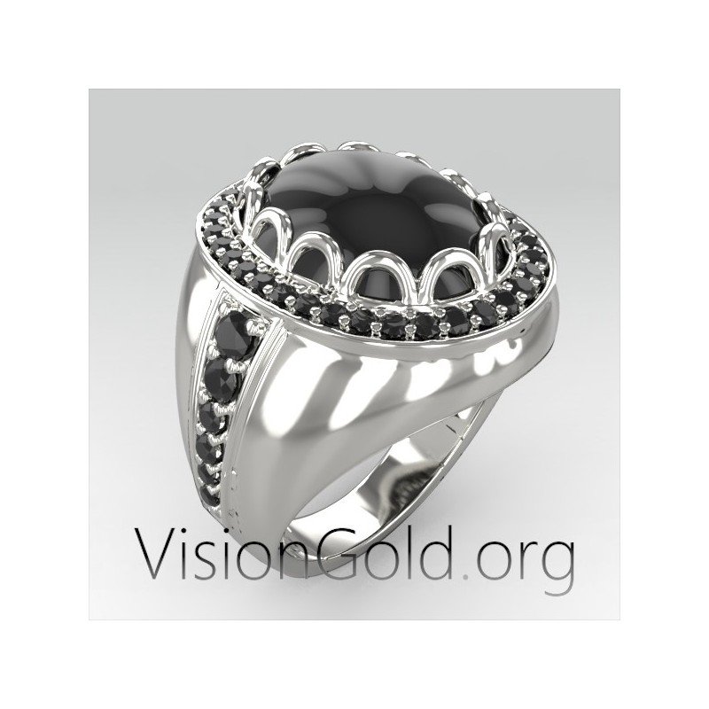 Mens Sterling Silver Ring With Black Stone | Boutique