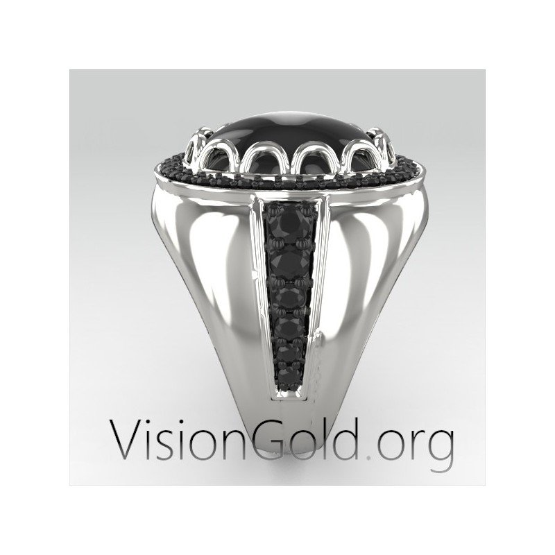 Anillo de plata para hombre con piedra negra | Joyas de plata para hombres 0285